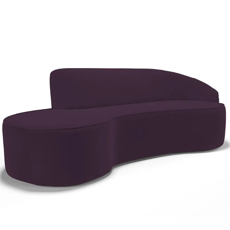 Sofá 3 Lugares Curvo Sala de Estar Living Firenze Direito D02 Veludo Roxo 180 cm C-292 - Lyam - Lyam Decor