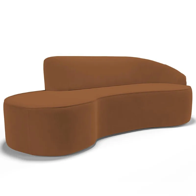 Sofá 3 Lugares Curvo Sala de Estar Living Firenze Direito D02 Veludo Telha 230 cm C-262 - Lyam
