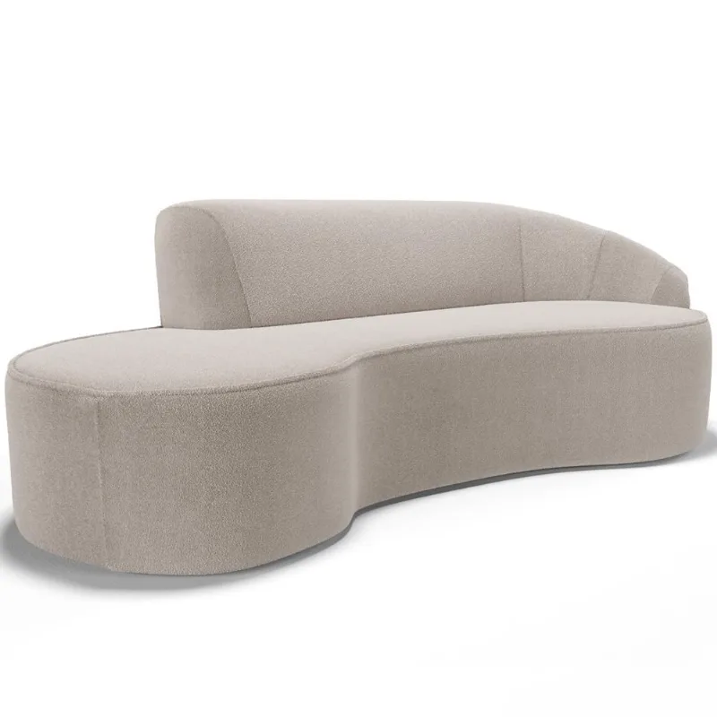 Sofá 4 Lugares Curvo Sala de Estar Living Firenze Direito D02 Bouclê Creme 260 cm B-54 - Lyam - Lyam Decor