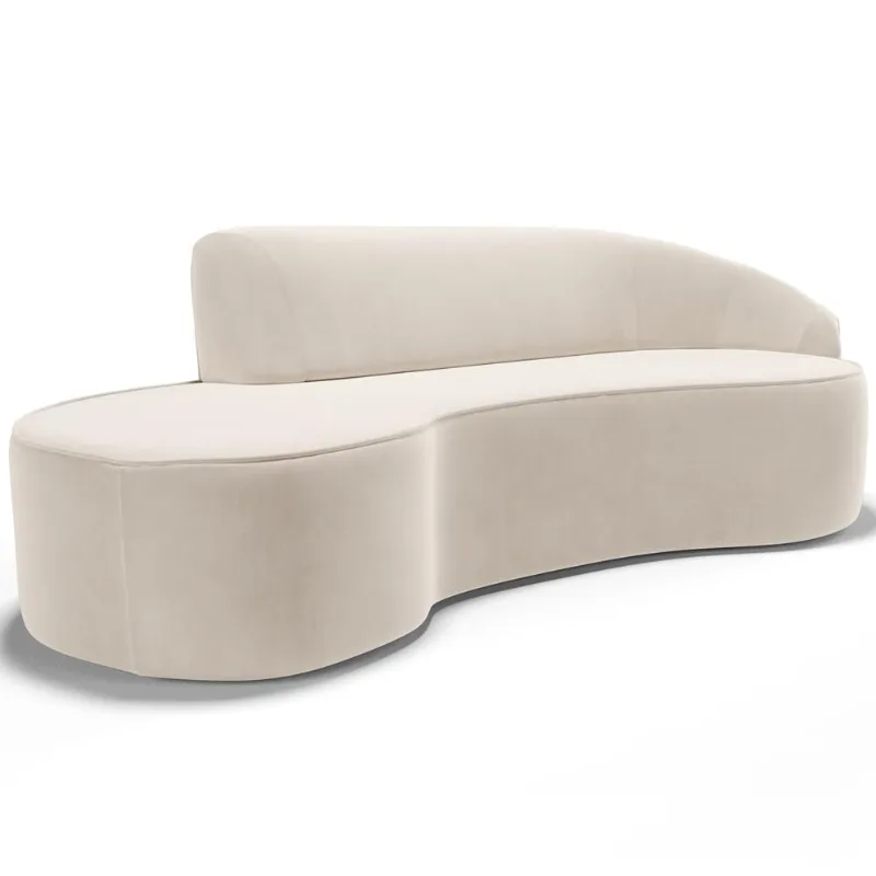 Sofá 4 Lugares Curvo Sala de Estar Living Firenze Direito D02 Veludo Bege 260 cm C-309 - Lyam - Lyam Decor