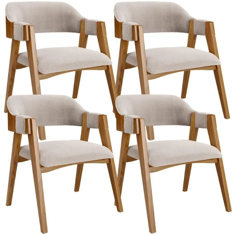Kit 04 Cadeiras Para Sala De Jantar E Estar Living Estofada Suran L02 Bouclê Creme - Lyam