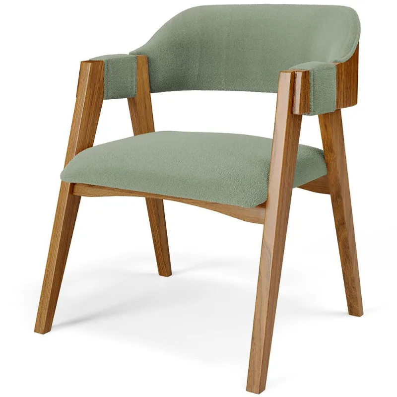 Cadeira Para Sala de Jantar e Estar Living Estofada Suran L02 Bouclê Oliva - Lyam - Lyam Decor