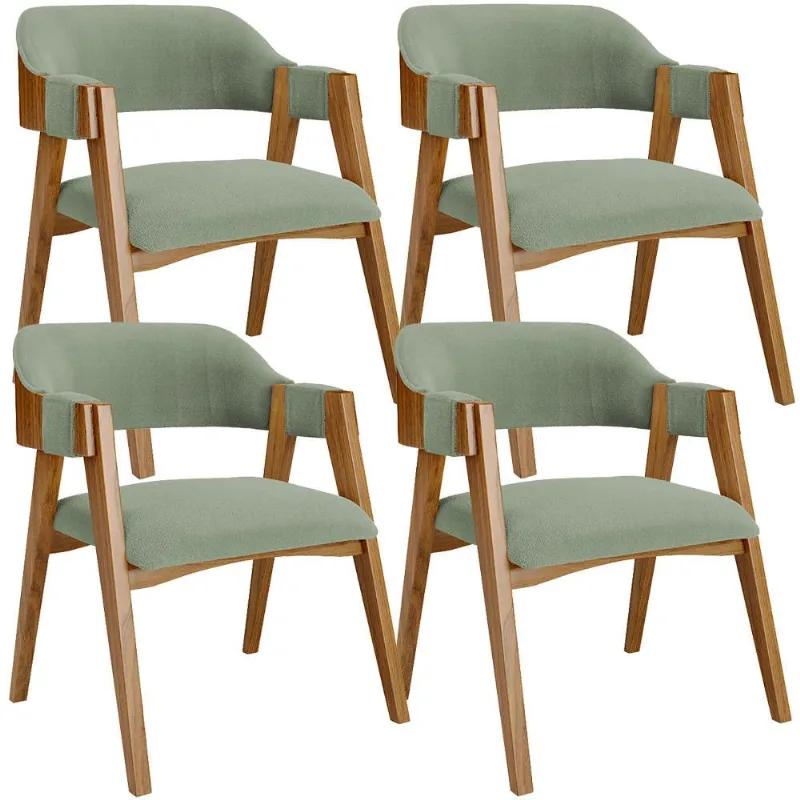 Kit 04 Cadeiras Para Sala de Jantar e Estar Living Estofada Suran L02 Bouclê Oliva - Lyam - Lyam Decor