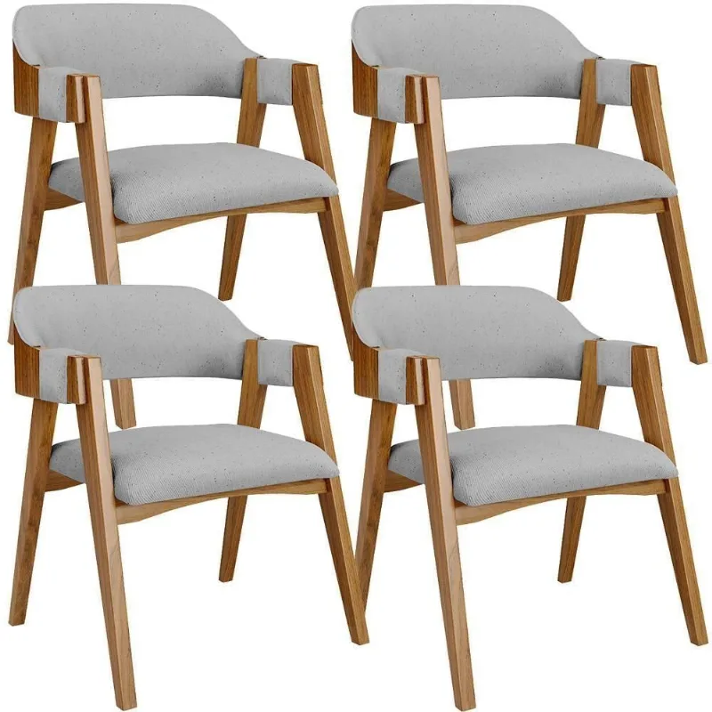 Kit 04 Cadeiras Para Sala De Jantar E Estar Living Estofada Suran L02 Linho Cinza - Lyam