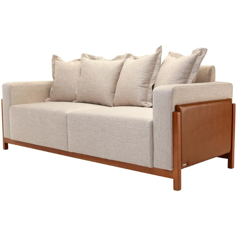 Sofá 03 Lugares Para Sala De Estar 198 cm Khali B04 Linho Bege Couríssimo Whisky - Lyam - Lyam Decor