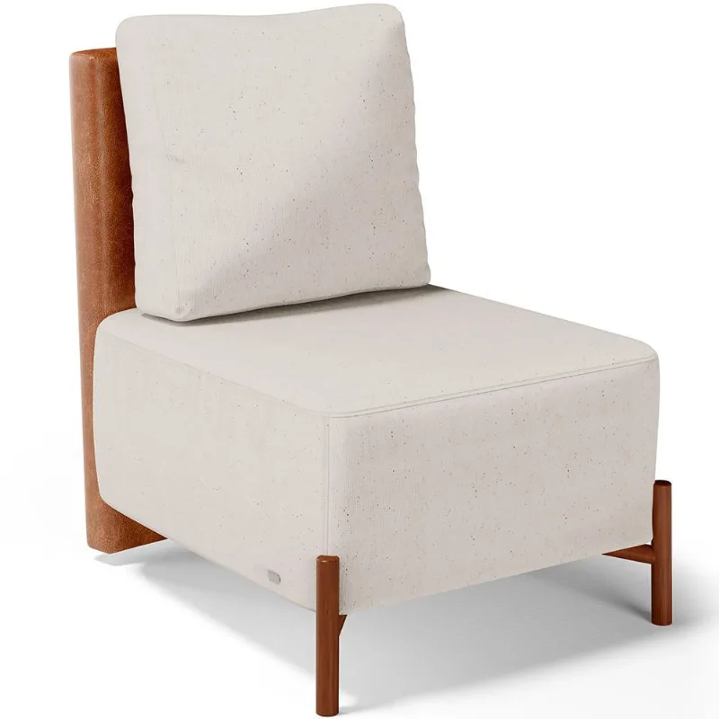 Poltrona Decorativa Sala de Estar Living Pés Madeira Hungria L02 Couríssimo Camel Linho Cru - Lyam - Lyam Decor