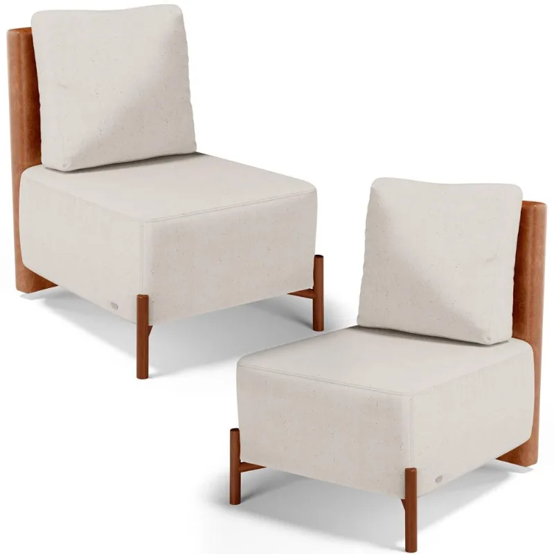 Kit 02 Poltronas Decorativas Sala de Estar Living Hungria L02 Couríssimo Camel Linho Cru - Lyam - Lyam Decor