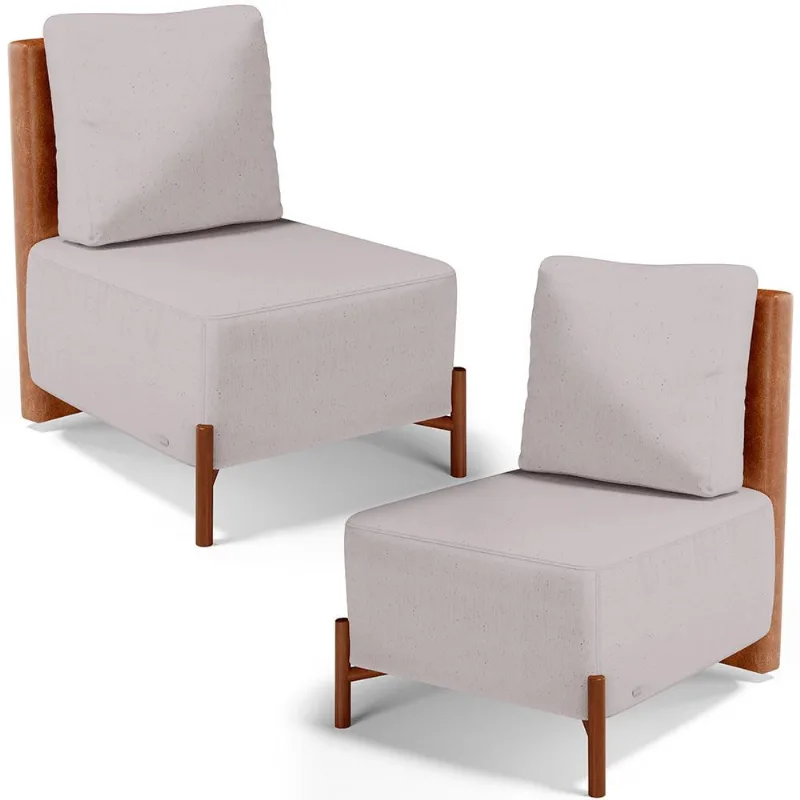 Kit 02 Poltronas Decorativas Sala de Estar Living Hungria L02 Couríssimo Camel Linho Bege - Lyam - Lyam Decor