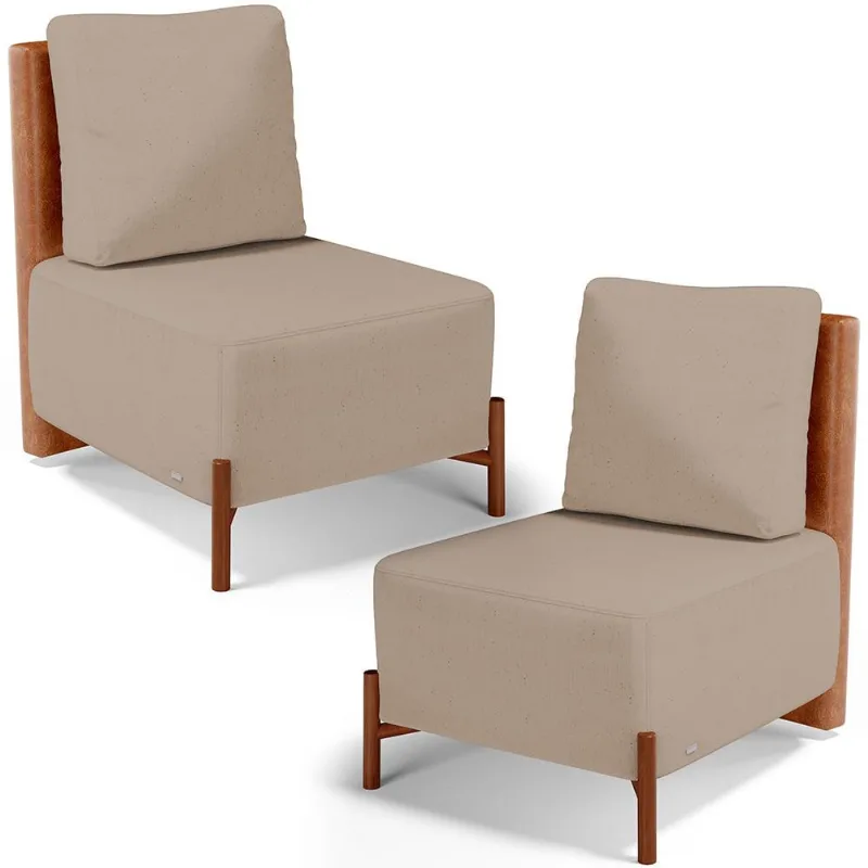 Kit 02 Poltronas Decorativas Sala Estar Living Hungria L02 Couríssimo Camel Linho Bege Escuro - Lyam - Lyam Decor