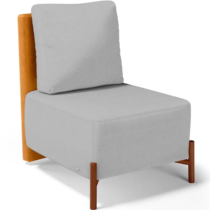 Poltrona Decorativa Sala Estar Living Pés Madeira Hungria L02 Couríssimo Whisky Linho Cinza - Lyam - Lyam Decor