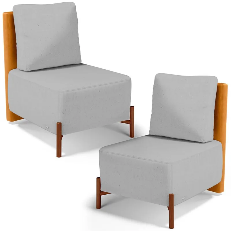 Kit 02 Poltronas Decorativas Sala de Estar Living Hungria L02 Couríssimo Whisky Linho Cinza - Lyam - Lyam Decor