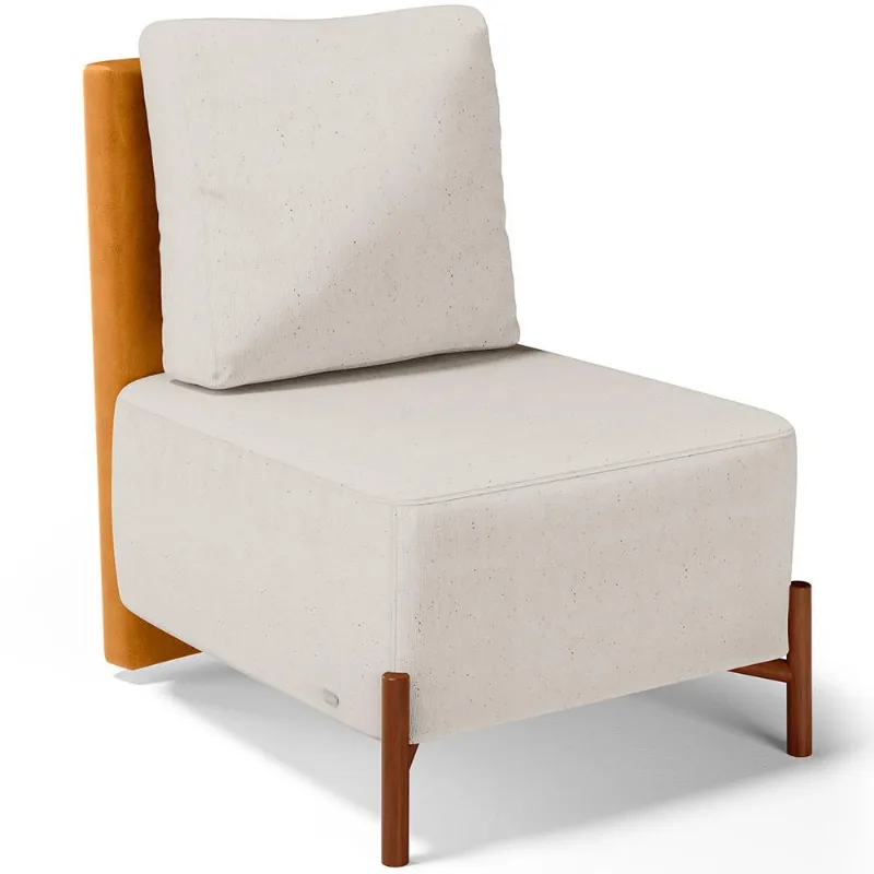 Poltrona Decorativa Sala de Estar Living Pés Madeira Hungria L02 Couríssimo Whisky Linho Cru - Lyam - Lyam Decor