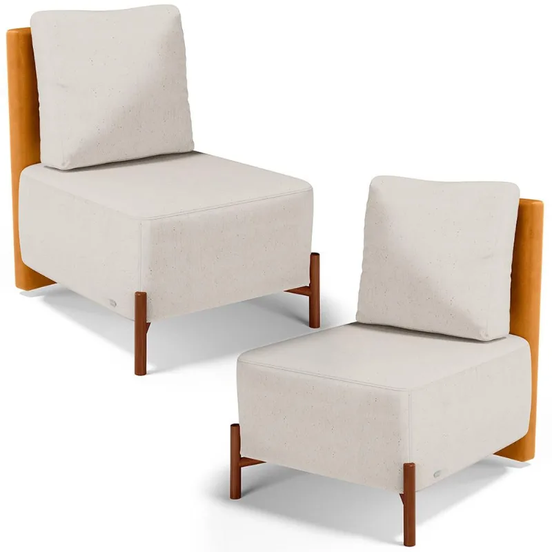 Kit 02 Poltronas Decorativas Sala de Estar Living Hungria L02 Couríssimo Whisky Linho Cru - Lyam - Lyam Decor
