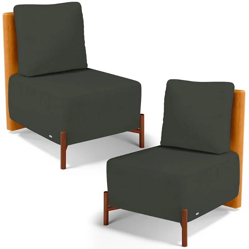 Kit 2 Poltronas Decorativa Sala Estar Living Hungria L02 Couríssimo Whisky Linho Verde Musgo - Lyam - Lyam Decor