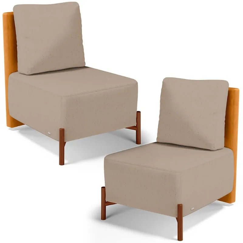 Kit 2 Poltronas Decorativa Sala Estar Living Hungria L02 Couríssimo Whisky Linho Bege Escuro - Lyam - Lyam Decor