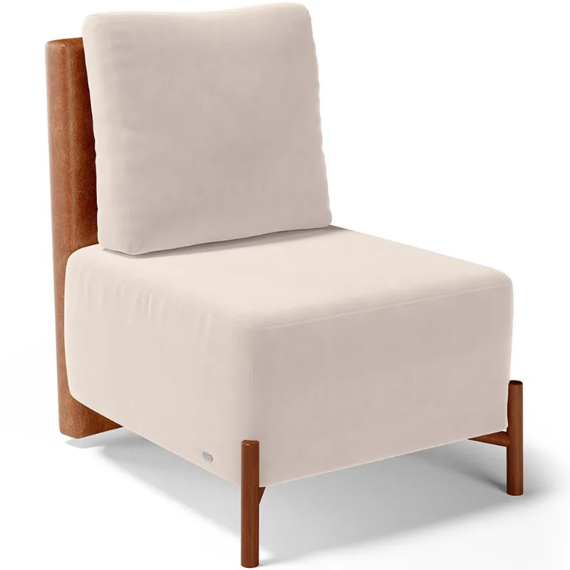 Poltrona Decorativa Sala de Estar Living Pés Madeira Hungria L02 Couríssimo Camel Suede Bege - Lyam - Lyam Decor