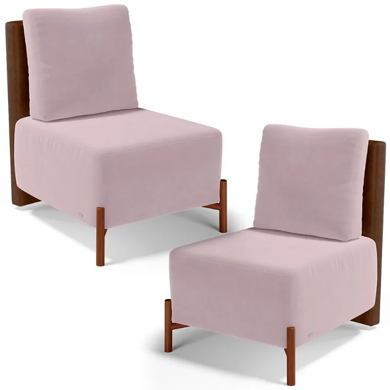 Kit 02 Poltronas Decorativas Sala de Estar Living Hungria L02 Couríssimo Marrom Suede Rosê - Lyam