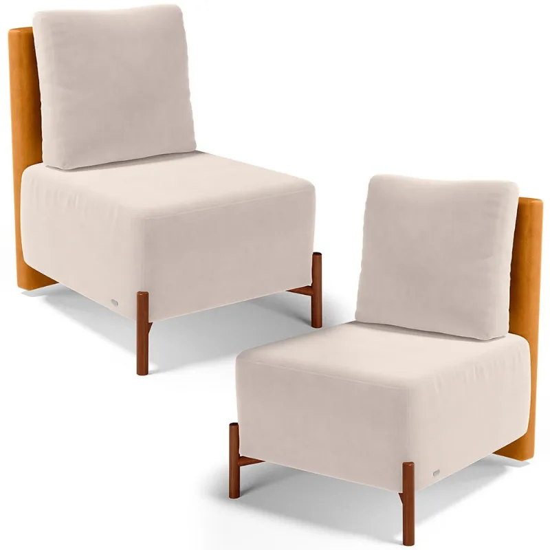 Kit 02 Poltronas Decorativas Sala de Estar Living Hungria L02 Couríssimo Whisky Suede Bege - Lyam - Lyam Decor