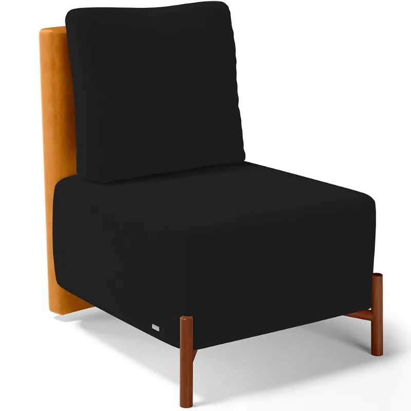 Poltrona Decorativa Sala Estar Living Pés Madeira Hungria L02 Couríssimo Whisky Suede Preto - Lyam - Lyam Decor