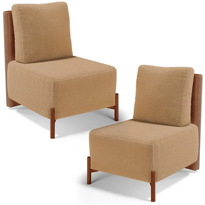 Kit 02 Poltronas Decorativas Sala Estar Living Hungria L02 Couríssimo Camel Bouclê Mostarda - Lyam