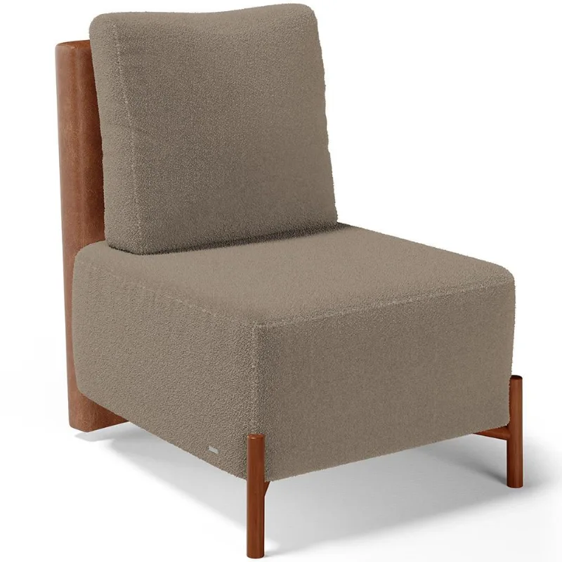 Poltrona Decorativa Sala Estar Living Pés Madeira Hungria L02 Couríssimo Camel Bouclê Bege - Lyam
