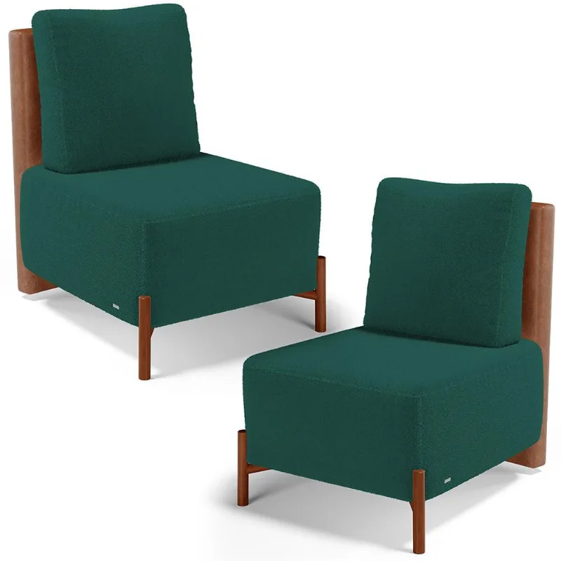 Kit 02 Poltronas Decorativas Sala de Estar Living Hungria L02 Couríssimo Camel Bouclê Verde - Lyam - Lyam Decor