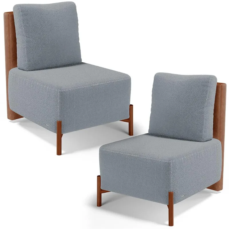 Kit 02 Poltronas Decorativas Sala de Estar Living Hungria L02 Couríssimo Camel Bouclê Cinza - Lyam