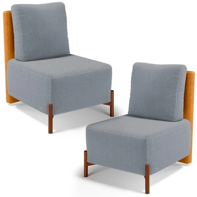 Kit 02 Poltronas Decorativas Sala De Estar Living Hungria L02 Couríssimo Whisky Bouclê Cinza - Lyam