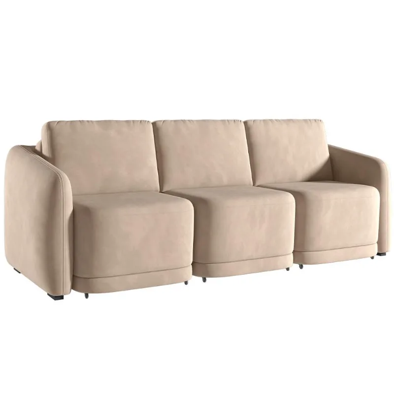 Sofá Cama para Sala de Estar 4 Lugares 336cm Montserrat K01 Veludo Bege - Lyam Decor - Lyam Decor