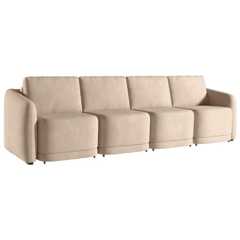 Sofá Cama para Sala de Estar 4 Lugares 316cm Montserrat K01 Veludo Bege - Lyam Decor - Lyam Decor