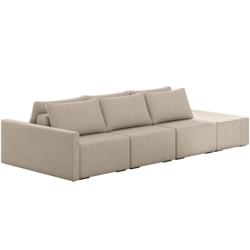 Sofá Ilha Modular Para Sala 312cm Com Puff Dublin K01 Linho Bege - Lyam Decor