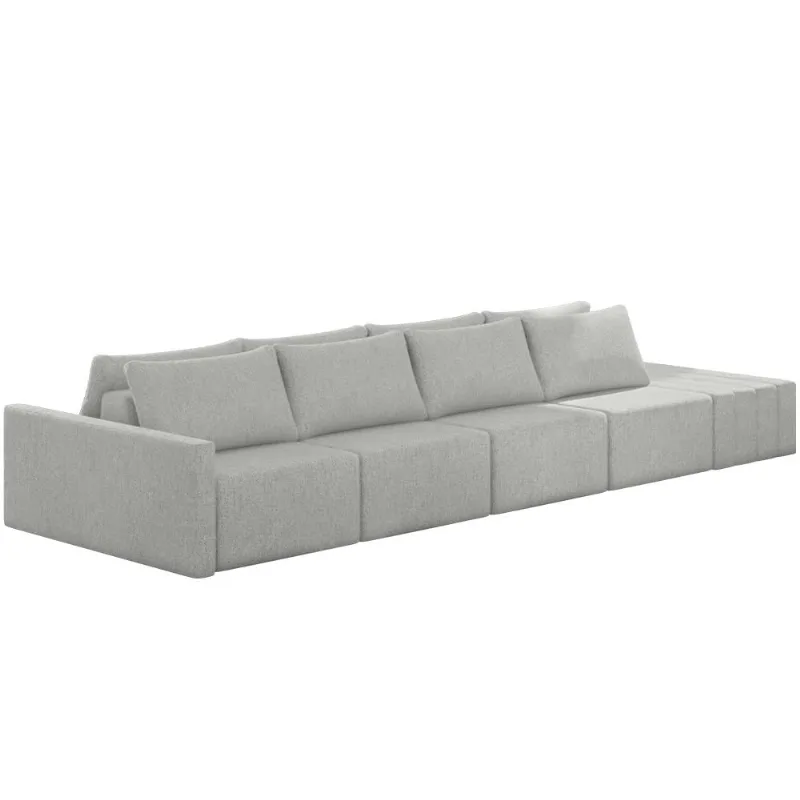 Sofá Ilha Modular para Sala 432cm com Puff Dublin K01 Linho Cinza - Lyam Decor