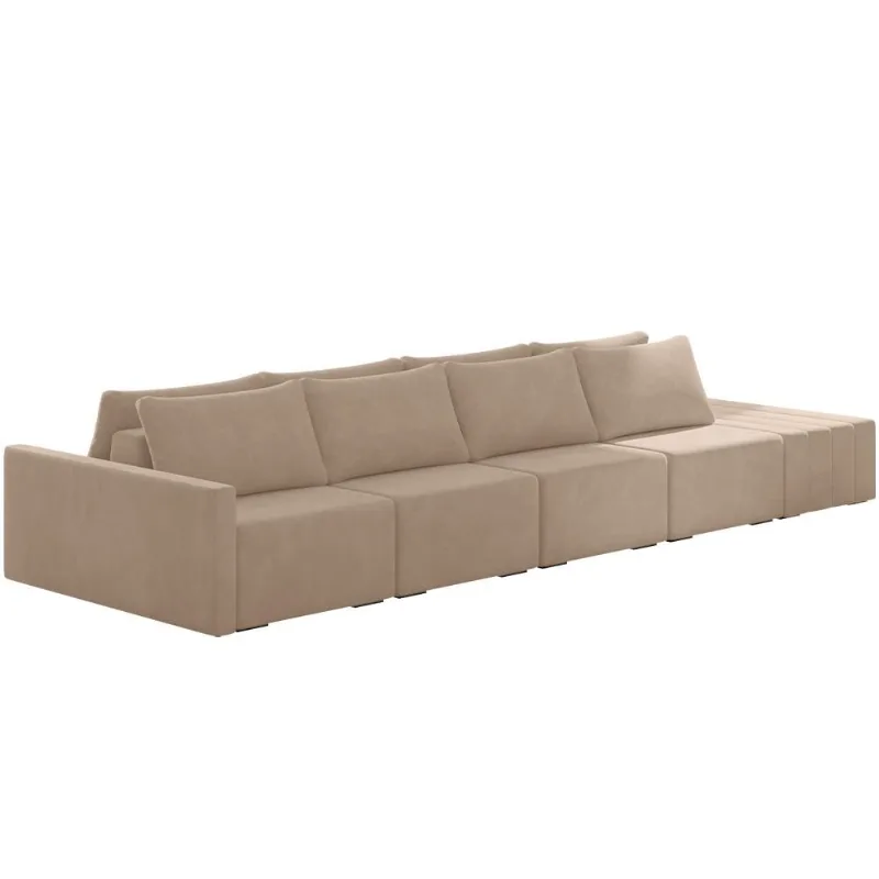 Sofá Ilha Modular para Sala 432cm com Puff Dublin K01 Veludo Bege - Lyam Decor
