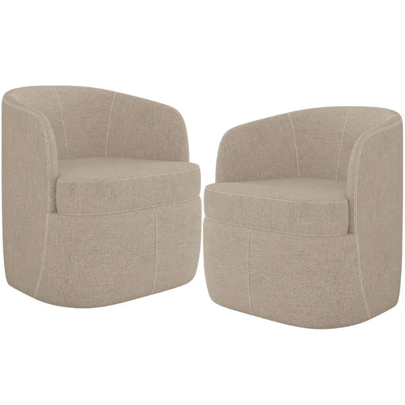 Kit 02 Poltronas Decorativa Giratória para Sala de Estar Siena K01 Linho Bege - Lyam Decor