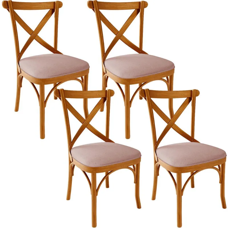 Kit 04 Cadeiras Para Sala de Jantar e Estar Living Estofada Ávila L02 Linho Rosê - Lyam - Lyam Decor