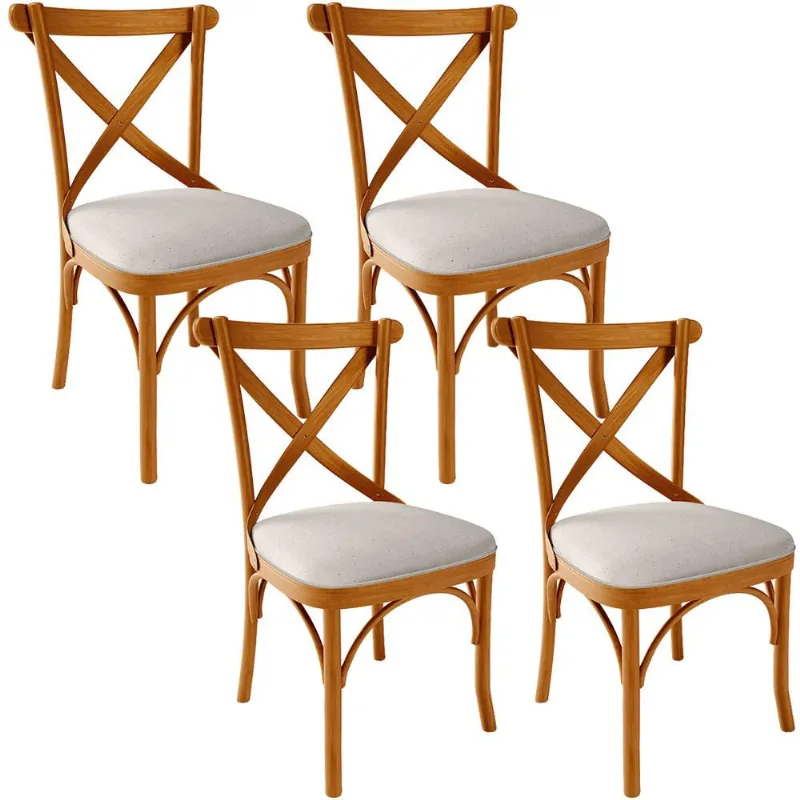 Kit 04 Cadeiras Para Sala de Jantar e Estar Living Estofada Ávila L02 Linho Cru - Lyam - Lyam Decor