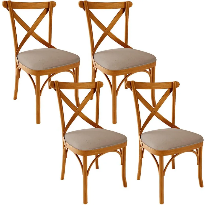 Kit 04 Cadeiras Para Sala de Jantar e Estar Living Estofada Ávila L02 Linho Bege Escuro - Lyam - Lyam Decor