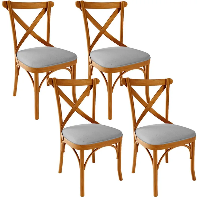 Kit 04 Cadeiras Para Sala de Jantar e Estar Living Estofada Ávila L02 Linho Cinza - Lyam - Lyam Decor