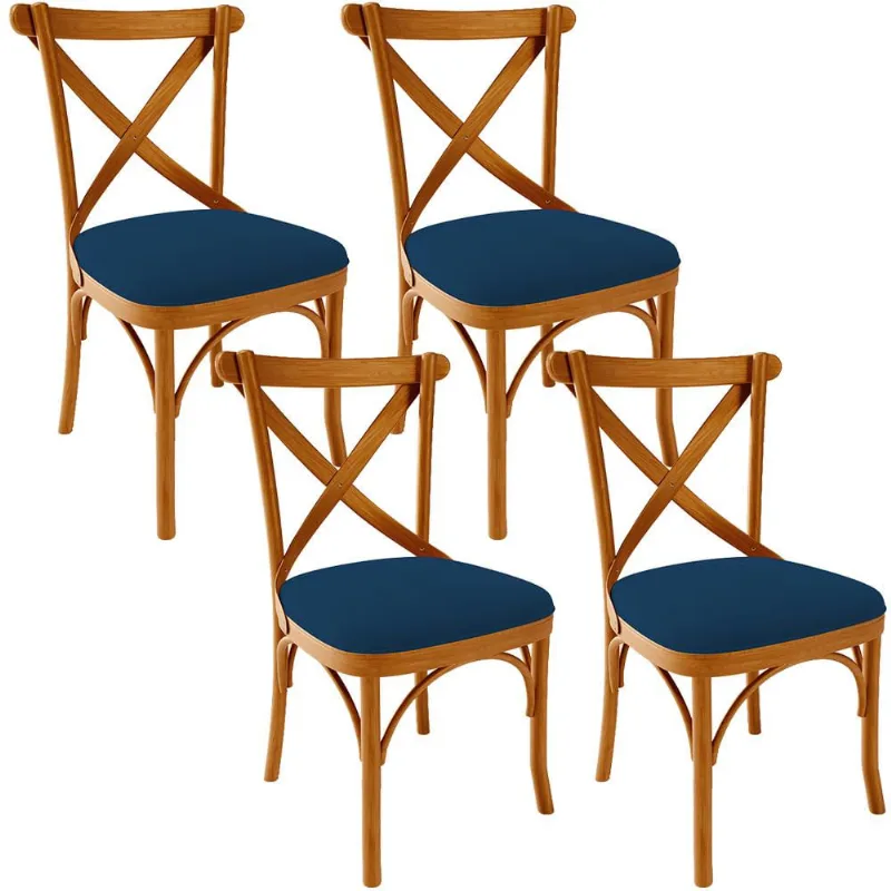Kit 04 Cadeiras Para Sala de Jantar e Estar Living Estofada Ávila L02 Suede Azul Marinho - Lyam - Lyam Decor