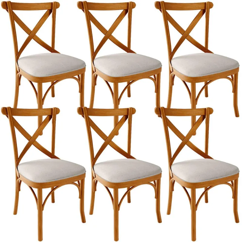 Kit 06 Cadeiras Para Sala de Jantar e Estar Living Estofada Ávila L02 Linho Cru - Lyam - Lyam Decor
