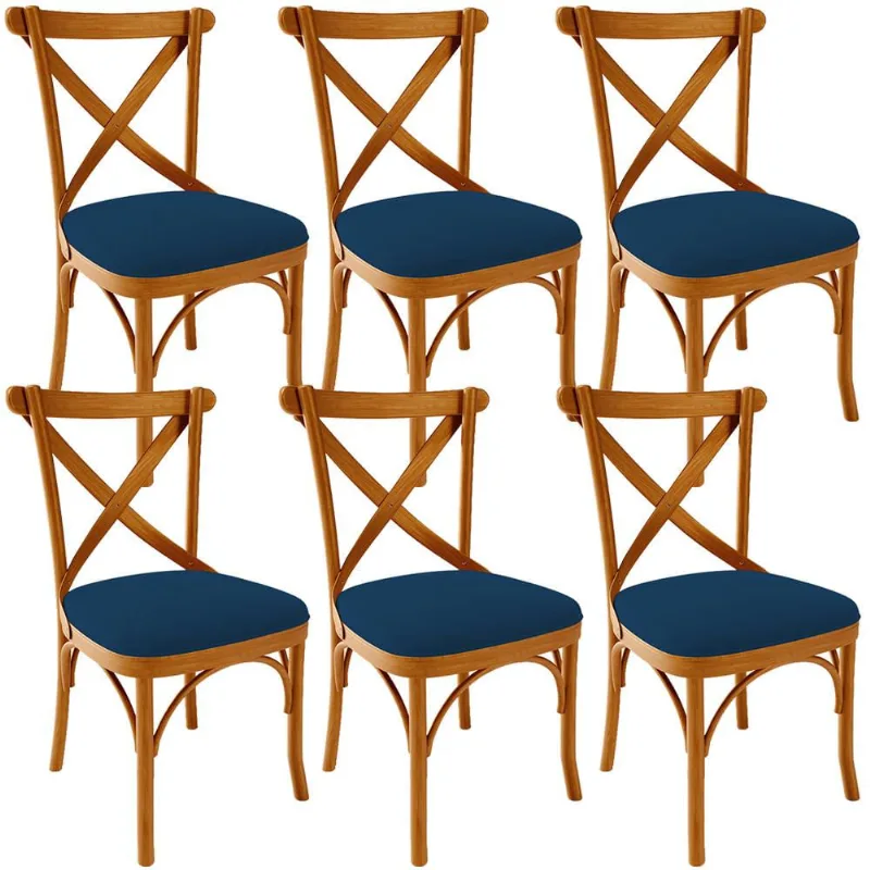 Kit 06 Cadeiras Para Sala de Jantar e Estar Living Estofada Ávila L02 Suede Azul Marinho - Lyam - Lyam Decor