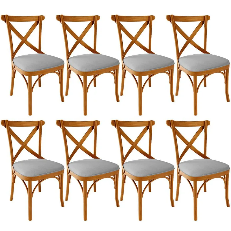 Kit 08 Cadeiras Para Sala de Jantar e Estar Living Estofada Ávila L02 Linho Cinza - Lyam - Lyam Decor