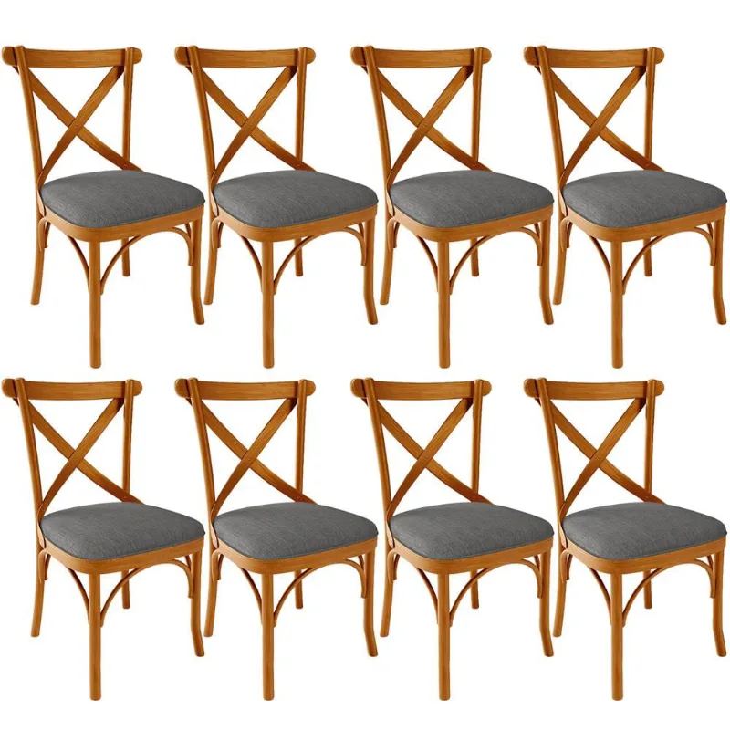 Kit 08 Cadeiras Para Sala de Jantar e Estar Living Estofada Ávila L02 Linho Cinza Escuro - Lyam - Lyam Decor