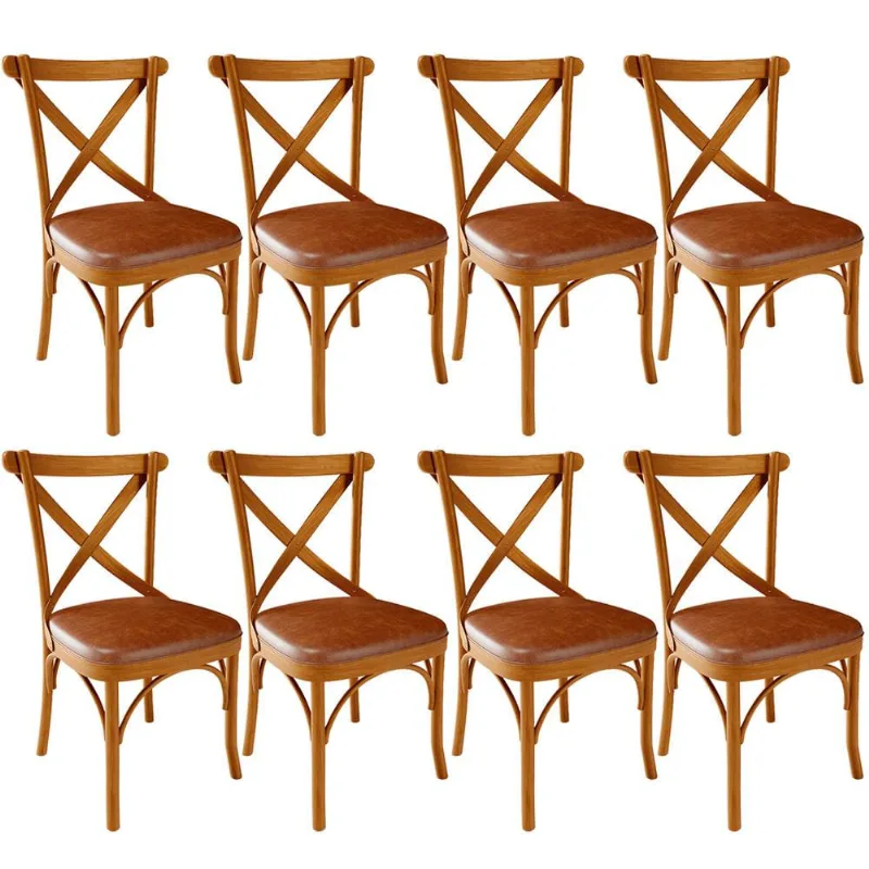 Kit 08 Cadeiras Para Sala de Jantar e Estar Living Estofada Ávila L02 Couríssimo Camel - Lyam - Lyam Decor