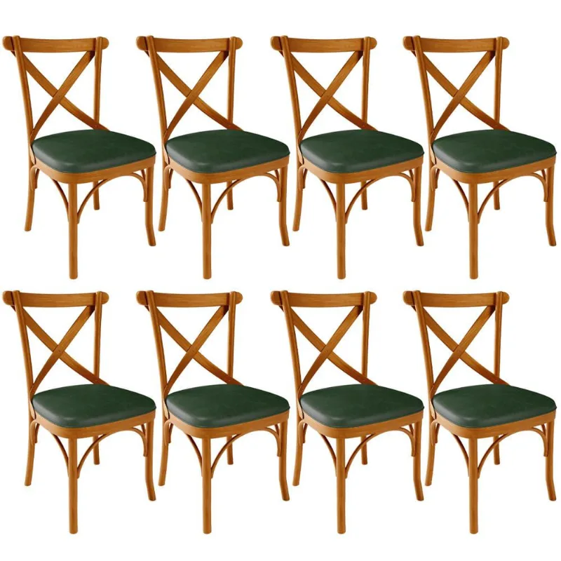 Kit 08 Cadeiras Para Sala de Jantar e Estar Living Estofada Ávila L02 Couríssimo Verde Musgo - Lyam - Lyam Decor