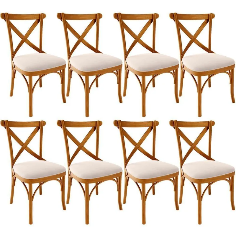 Kit 08 Cadeiras Para Sala De Jantar E Estar Living Estofada ávila L02 Suede Bege - Lyam