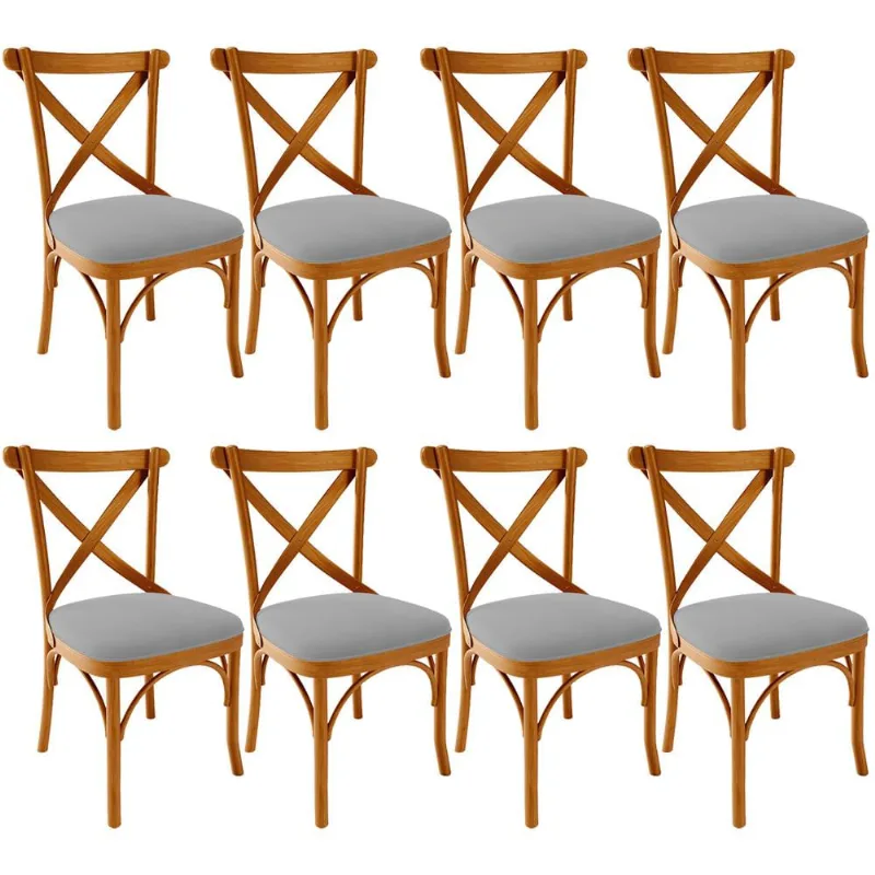 Kit 08 Cadeiras Para Sala de Jantar e Estar Living Estofada Ávila L02 Suede Cinza - Lyam - Lyam Decor