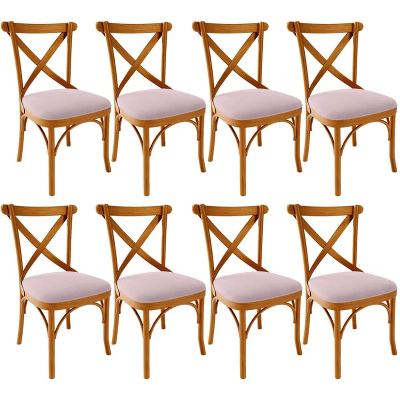 Kit 08 Cadeiras Para Sala de Jantar e Estar Living Estofada Ávila L02 Suede Rosê - Lyam - Lyam Decor
