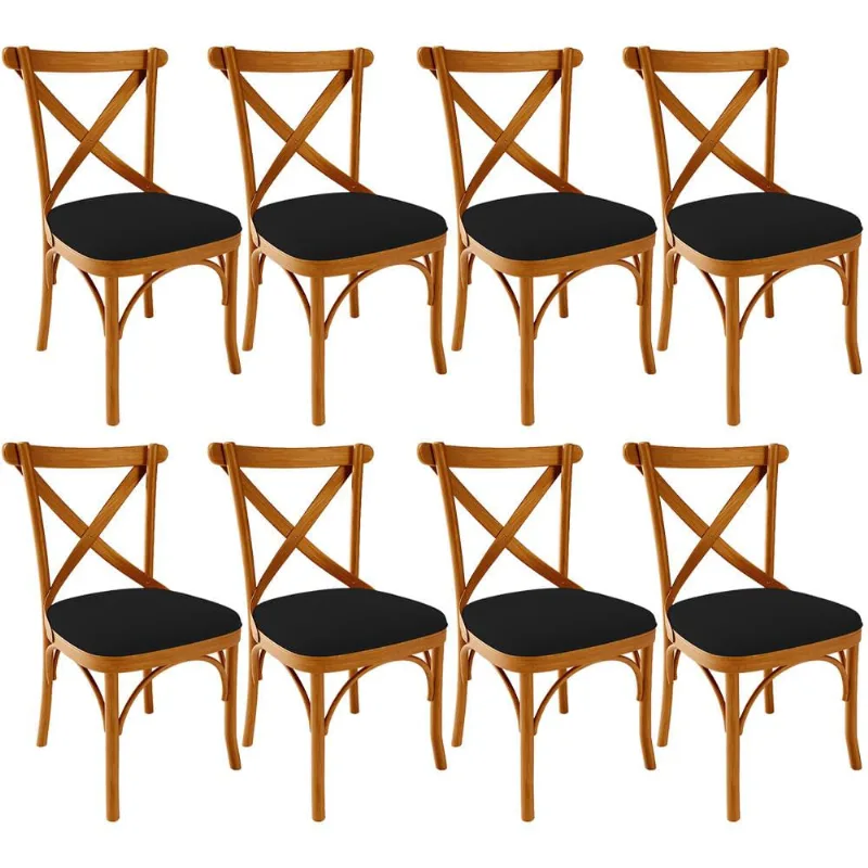 Kit 08 Cadeiras Para Sala de Jantar e Estar Living Estofada Ávila L02 Suede Preto - Lyam - Lyam Decor
