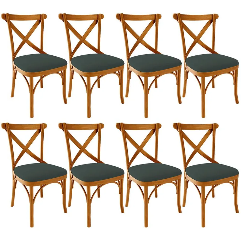 Kit 08 Cadeiras Para Sala de Jantar e Estar Living Estofada Ávila L02 Suede Verde Musgo - Lyam - Lyam Decor
